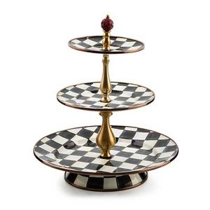 Mackenzie Childs Courtly Check Enamel Three Tier Sweet Stand BRAND NEW
